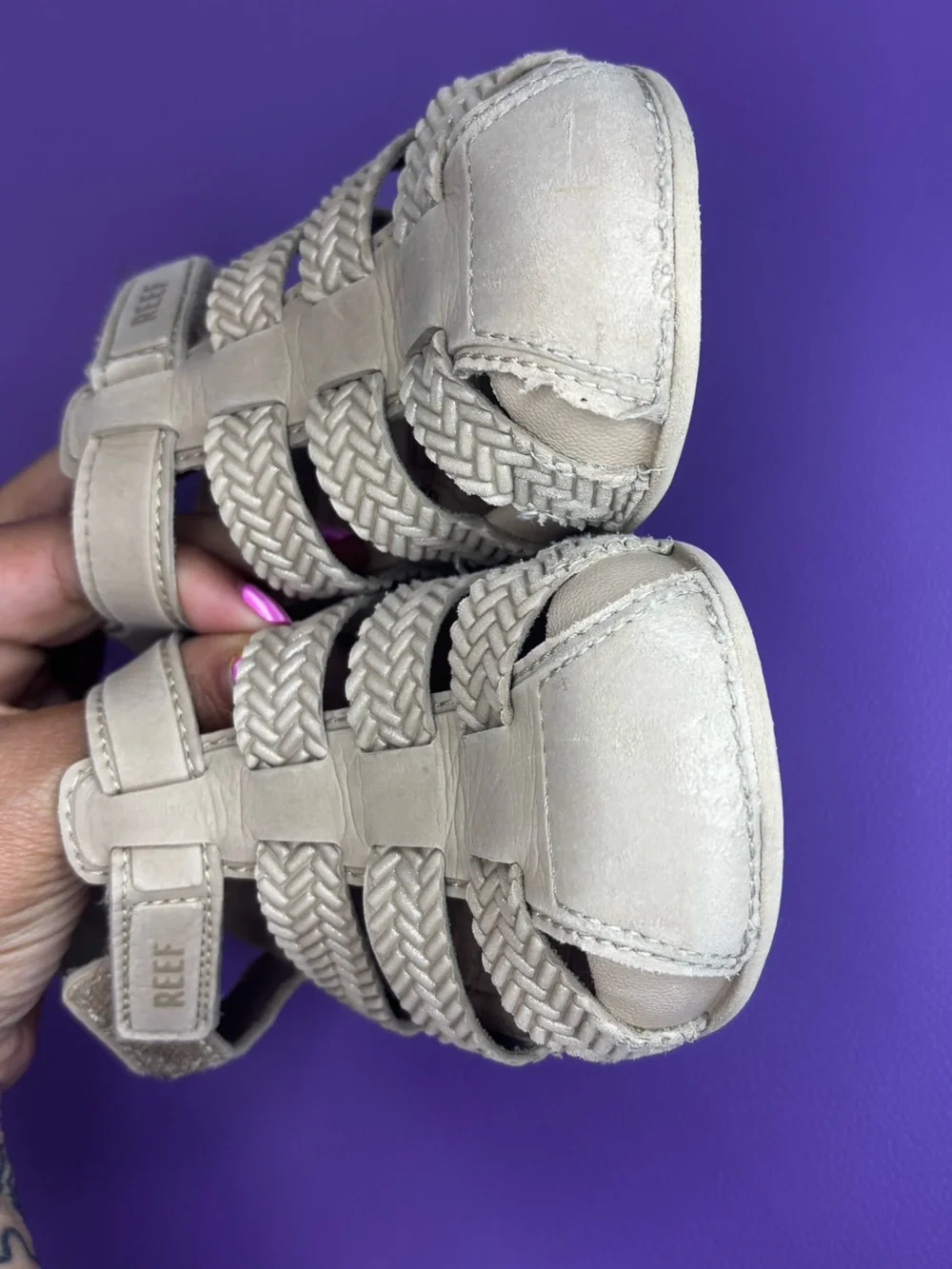 Reef Kids Braided Strappy Fisherman‎ Sandals - Beige Size 10